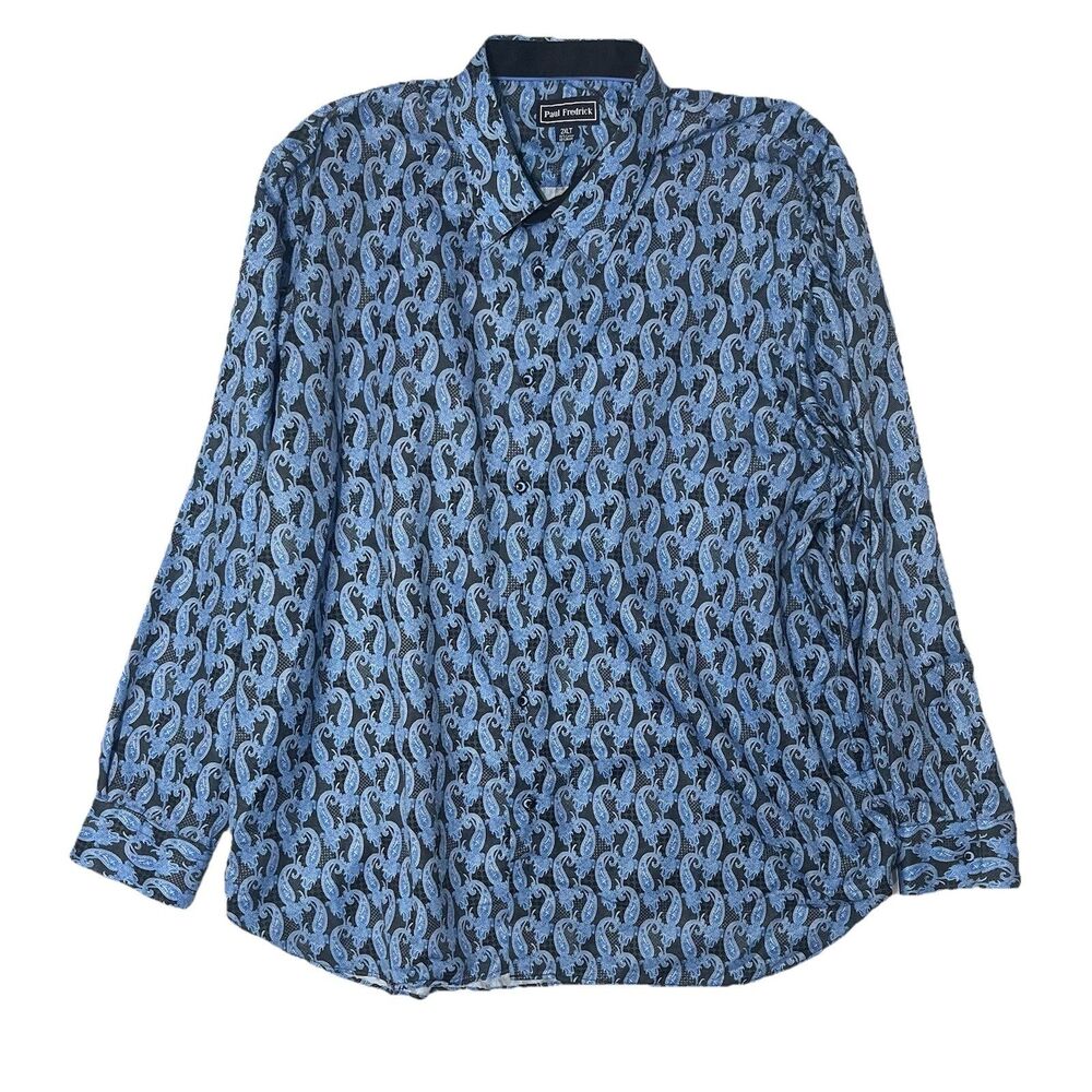 Paul Fredrick Size 2XLT Men’s Button Down Paisley Long Sleeve Casual Shirt Blue